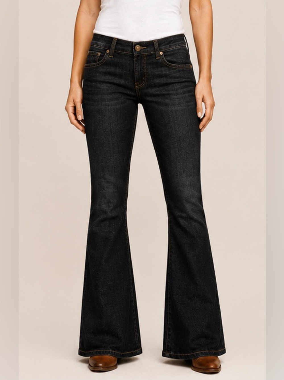 Studio59 Distressed Perfect Boot Jeans-Washed Black
